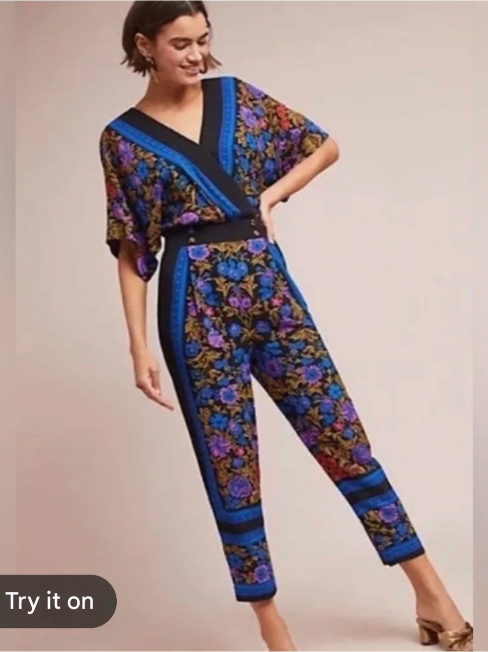 ANTHROPOLOGIE ETT:TWA Jumpsuit Women Scarf Floral Flower Size 0P XS 0 petite